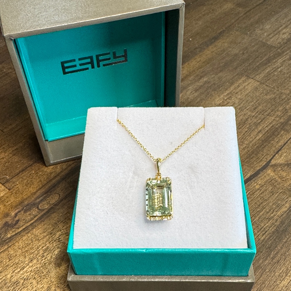 Effy - Elegant 14 Karat Gold Diamond And Green Amethyst Pendant Necklace 1445$